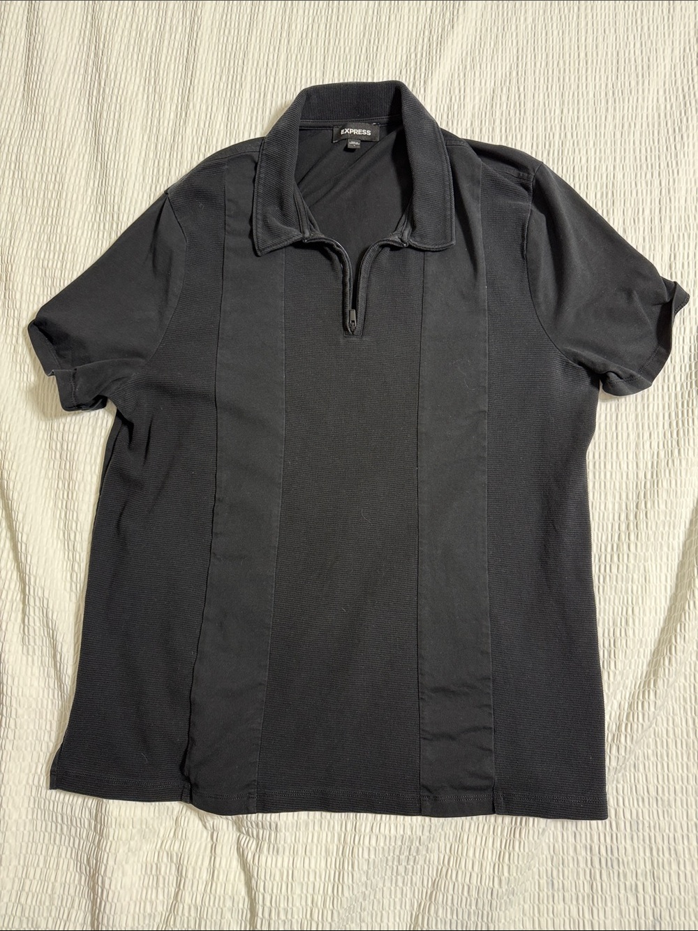 Express Men's Black Short Sleeve Zip-Front Polo